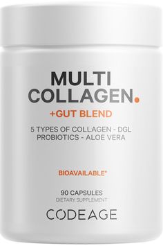 PRICES MAY VARY. 5 Types Collagen - Codeage Multi Collagen Gut Blend supplement capsules feature 5 types of collagen all-in-one from different food sources including grass-fed bovine hydrolyzed collagen peptides, chicken bone broth, eggshell membrane, and hydrolyzed fish collagen pills. This formula does not contain shellfish. Probiotics Supplement: This multi collagen formula also offers probiotics and licorice (DGL) to combine an advanced hydrolyzed collagen capsules formula with different str Collagen Pills, Peppermint Leaf, Herbal Elixir, Digestive Supplements, Coconut Oil Pulling, Slippery Elm, Collagen Supplements, Probiotics Supplement, Peppermint Leaves