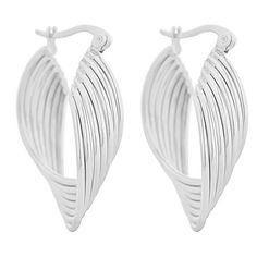 Stately Steel Wave Twisted Earrings  Add a touch of contemporary style to any ensemble with these stainless steel, twisted wave earrings.        Approx. 1-3/16"L x 5/16"W x 15/16"H     Made of stainless steel     Pierced with joint-and-catch closures Modern Twist Hoop Earrings In Metal, Polished Stainless Steel Silver Earrings, Polished Silver Stainless Steel Earrings, Silver Stainless Steel Earrings With Polished Finish, Modern Twisted Earrings As A Gift, Silver Hoop Earrings With A Modern Twist, Modern Twist Metal Twisted Hoop Earrings, Modern Twisted Metal Hoop Earrings, Modern Twist Metal Hoop Earrings