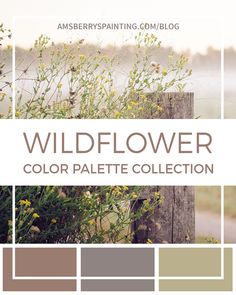 the wildflower color palette collection is shown in shades of brown, yellow and green