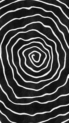 an abstract black and white painting with lines in the shape of a circle on top of it