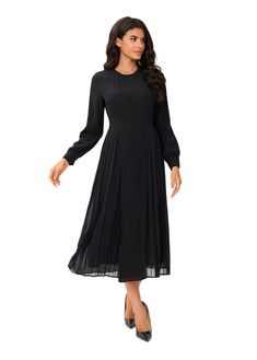 Unleash your inner fashionista with the "Ethereal Noir Midi Dress." Crafted with a flat front pleated design, this dress presents a unique blend of comfort and high-end fashion. Its full lining, excluding the sleeves, enhances its luxurious feel. Measuring 49.5 inches from the high point of the shoulder, it showcases detailed cuffs that add a chic touch to the classic noir. For an ideal fit, please refer to our body measurements guide. To maintain its premium quality, hand wash, line dry, cool i A-line Pleated Dress With Pleated Hem For Evening, Elegant A-line Pleated Dress, Flowy A-line Pleated Midi Dress, Classic A-line Dress With Accordion Pleats, Fall A-line Midi Dress With Pleated Sleeves, Accordion Pleated A-line Formal Dress, Evening A-line Pleated Dress With Pleated Hem, Elegant Midi-length Pleated Dress With Accordion Pleats, Elegant Black Pleated Dress With Accordion Pleats