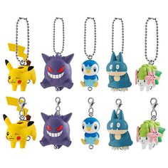 the pokemon key chains are all different colors