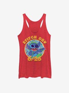 50% Polyester  25% Rayon  25% CottonWash cold; dry lowImportedListed in women's sizesDesigned with raw-edge hems Stitch Clothes, Tunic Tank Tops, Disney Lilo, Tank Girl, Junior Outfits, Toddler Tees, Stitch Disney, Disney Outfits, Red And Grey