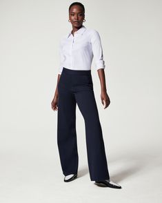 SPANXsmooth™ PerfectFit Ponte Wide Leg Pant Best Work Pants, Ponte Fabric, Trench Coat Outfit, Wide Leg Dress Pants, Perfect Pant, Winter Outfits For Work, Versatile Outfits, Work Pants, Casual Denim