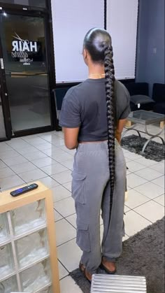 black girls braided ponytail One Long Braid, Long Braided Ponytail, Sleek Braided Ponytail, Slick Ponytail, Slicked Back Ponytail, Weave Ponytail Hairstyles, Sleek Ponytail Hairstyles, Black Ponytail Hairstyles, Braided Ponytail Hairstyles