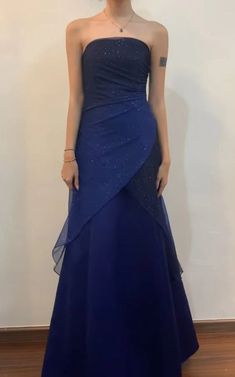 Vintage A line Strapless Navy Blue Sleeveless Floor Length Prom Dress Blue Long Prom Dress, Strapless Prom Dresses, Spaghetti Strap Prom Dress, Floor Length Prom Dresses, A Line Prom Dresses, Note Box, Dress Spaghetti, Mermaid Prom Dresses, Long Prom Dress