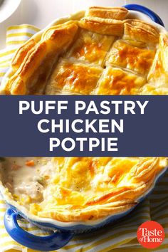 puff pastry chicken pot pie with text overlay