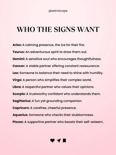 a pink background with the words who the signs want