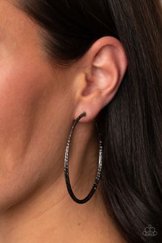 Featuring diamond-cut shimmer, two glistening gunmetal wires delicately twist into an oversized hoop. Earring attaches to a standard post fitting. Hoop measures approximately 2 3/4" in diameter.

 Sold as one pair of hoop earrings. Gunmetal Earrings, Black Hoops Earrings, Mobile Boutique, Earrings Hoops, Paparazzi Accessories, Black Earrings, Paparazzi Jewelry, Stunning Earrings, Earrings Collection