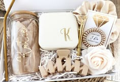 an open gift box filled with personal items