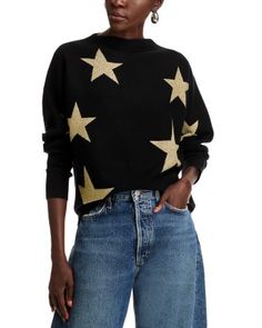 Sioni Star Print Sweater Star Sweater, Print Sweater, Printed Sweater, Star Print, Knitwear Women, Dolman Sleeve, Black Sweaters, Pullover Styling, Gold Metal