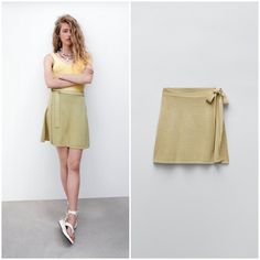 High-Waisted Mini Skirt. Side Wrap Closure With Self Tide. Beige Fitted Mini Wrap Skirt, Casual Mini Wrap Skirt For Day Out, Beige Mini Wrap Skirt For Spring, Casual Flowy Wrap Skirt For Fall, Casual Fitted Wrap Skirt For Day Out, Spring Beige Mini Wrap Skirt, Casual Flared Wrap Skirt For Spring, Zara Casual Stretch Skirt, Casual Wrap Skirt For Fall