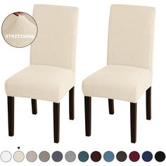 two chairs with different colors and patterns on the back, one has a white upholstered