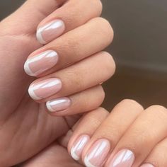 Powder Dipped Nails French Tip, French Tip Powder Dip Nails, Nail Powder Dip Colors, French Glazed Nails, Glazed French Tip Nails, Doughnut Nails, Hailey Bieber Glazed Donut Nails, Opi Chrome, Short Nail Art Designs