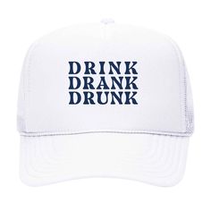 We're here to celebrate the red, white and blue! This patriotic hat is the perfect gift that can be worn year round! Details: White trucker hat with navy design Seamless foam front Slightly curved visor Custom wording is permanent but not embroidered (no thread) One size fits most - plastic snap closure Preppy Wishlist, Drink Drank Drunk, White Trucker Hat, Navy Design, Patriotic Hats, Red White And Blue, Snap Closure, Trucker Hat, Red White