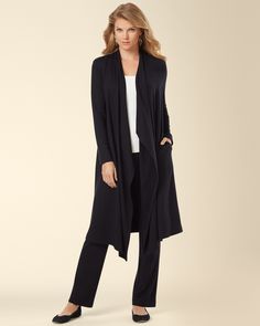 Open Fleece Wrap Black - Soma Elegant Open Front Loungewear Cardigan, Elegant Open Front Cardigan For Loungewear, Elegant Relaxed Fit Cardigan For Loungewear, Elegant Long Outerwear For Loungewear, Elegant Wrap Cardigan For Workwear, Elegant Wrap Cardigan For Work, Elegant Open Front Loungewear Outerwear, Elegant Open Front Outerwear For Loungewear, Elegant Black Loungewear Cardigan