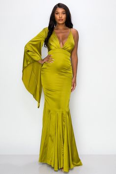 Satin One Shoulder Maxi Dress FABRIC & FIT: Model is wearing size Small. Green Satin, Dress Fabric, Satin Dresses, One Shoulder, Wrap Dress, Satin, Bridesmaid Dresses, Maxi Dress, Fashion Outfits