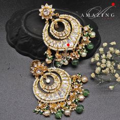 Silver Polki Chandbali, Emerald Earring, Kundan Chandbali, Bridal Jewelery, Traditional Jewelery, 925 Silver Earring, Chandbali, Mossianite, Statement Earring Material        : Silver Gemstone: Moissanite , Fresh Water Sea Pearls , Hydro Emerald Stone Stone colour:  Uncut Polki Primary colour: Gold Size-Length: 70mm Width:45mm Closure        : Screw back and Clips Silver Intricate, hand-crafted, Pure Silver Polki Earrings ( Chandbali), studded with high-quality Moissanite Polki comes with screw Luxury Ceremonial Chandbali Earrings, Luxury Chandbali Bridal Sets For Formal Occasions, Luxury Chandbali Gemstone Earrings, Luxury Meenakari Chandbalis For Festivals, Fusion Style Chandbali Bridal Earrings, Fusion Style Intricate Chandbalis For Reception, Fusion Style Chandbalis With Intricate Design, Traditional Round Chandelier Earrings For Reception, Traditional Green Earrings For Reception