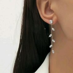 New Beautifully Delicate Silver Zirconia Earrings. Silver Earrings Prom, Silver Prom Jewelry, Formal Jewelry, Prom Accessories, Prom Earrings, Prom Jewelry, Sparkly Earrings, Leaf Jewelry, Leaf Decor