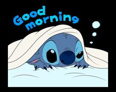 an image of a cartoon character sleeping in bed with the words good morning above it