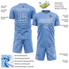 Order the jersey with special name & number you want from our shop, making a vibrant look on the field or daily life! Features: 1. Material: Made from 100% polyester wicking knit with 95% polyester / 5% spandex wicking pinhole mesh 2. Jerseys with sublimation printed name and numbers 3. Moisture-wicking fabric has spongy handle, good draping property and elasticity as well as good dimensional stability and wrinkle-resistance 4. Breathable & Quick-Drying 5. Athletic Cut & Exquisite stitching not easy to fall off 6. Slim fit follows your body's shape closely to let you move freely 7. Ventilated mesh panel insertsy 8. Set includes jersey, shorts with drawstring elastic waistband 9. Tagless Collar offers clean comfort 10. Machine washable, tumble dry low 11 Imported Blue Jersey With Letter Print For Sports Season, Blue Jersey With Letter Print For Team Events, Blue Letter Print Jersey For Team Events, Blue Breathable Fitted Sublimation Design, Fitted Blue Breathable Sublimation Design, Collegiate Blue Jersey For Team Events, Blue Fitted Jersey For Sports Season, Fitted Blue Jersey For Sports Season, Fitted Breathable Blue Jersey