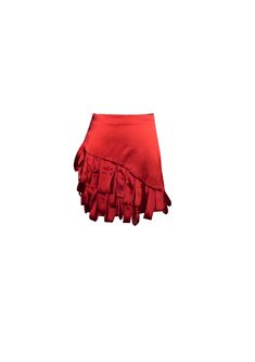 a red skirt with ruffles on the bottom