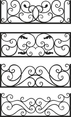 three black and white scroll designs with swirls on the top, bottom and bottom