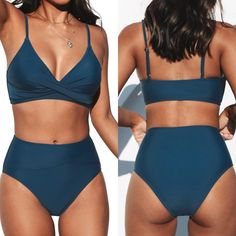 Nwt Women's Twist High-Waist Bikini Sets Swimsuit Size Medium Color: Ocean Blue Fit & Style Twist Front High Waisted Bottom Adjustable Shoulder Straps Moderate Regular Coverage Regular Wash. Recommend With Cold Water. Do Not Use Bleach. Do Not Tumble Dry. One Of Our Best-Selling Swimsuits! This Twist High-Waist Bikini Detailed With A Twist At The Front With Adjustable Straps For The Perfect Fit. This Bikini Top Is A Pull Over Style. The V Neck Design Shows Your Curve. And The High-Waisted Bottom High Waist Swimwear With Built-in Bra For Pool, High Waist Tankini With Built-in Bra For Beach Season, High Waist Lined Swimwear For Sunbathing, High Waist Lined Swimwear For Beach, High Waist Swimwear With Built-in Bra, High Waist Blue Swimwear For Beachwear, High Waist Swimwear With Built-in Bra For Beach, Beachwear Tankini With High Waist And Lined Body, Beachwear High Waist Lined Tankini