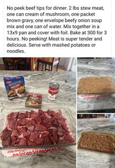 an image of meat being cooked in the oven and then put into baking pans