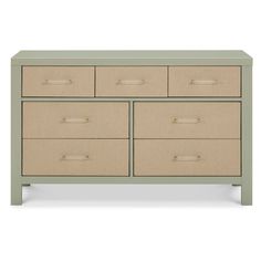 an image of a dresser with drawers on the top and bottom drawer, in light green