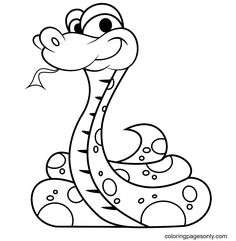 a cartoon snake with its tongue out and eyes wide open, sitting on the ground