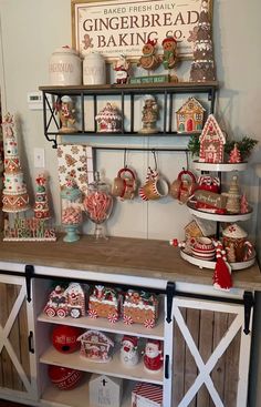 an assortment of gingerbread cookies on display