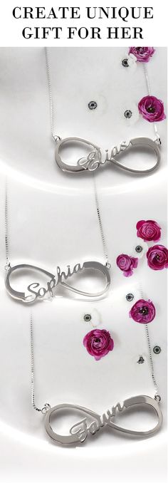 Our Personalized Single Infinity Name Necklace provides the best way for you to show off what the word "forever" means to you.  Design a Infinity necklace especially for her, Order from getnamenecklace Trendy Personalized Silver Necklaces, Trendy Adjustable Silver Name Necklace, Trendy Silver Necklaces For Personalized Gifts, Trendy Silver Necklace For Personalized Gift, Trendy Custom Name Silver Jewelry, Trendy Silver Jewelry With Custom Name, Personalized Sterling Silver Trendy Necklace, Trendy Personalized Sterling Silver Necklace, Trendy Silver Name Necklace For Mother's Day