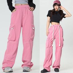 Cargo Pants Fashion, Wide Leg Overalls, Pink Cargo Pants, Cargo Pants Color, Retro Japanese, Women Cargo Pants, Pep Rally, Loose Trousers, Women Cargos