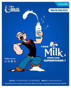 a cartoon character holding a bottle of milk