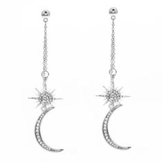 Wear this shining star and dainty crescent moon earrings for a whimsical and an out of this world look! Metals Type: Zinc Alloy.Size: 9 x 2.5 cm | 3.5 x 0.98 inch. Guaranteed safe checkout:PAYPAL | VISA | MASTERCARD Shipping info:US: 4 to 7 business days.International shipping details.Available for shipping worldwide. Moon Drop, Starry Nights, Crescent Moon Earrings, Long Drop Earrings, Shining Star, Moon Earrings, Silver Rhinestone, Silver Drop Earrings, Gold Drop Earrings