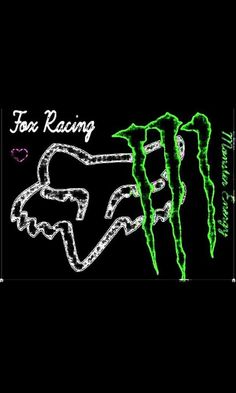 the logo for fox racing is shown in neon green and white letters on a black background