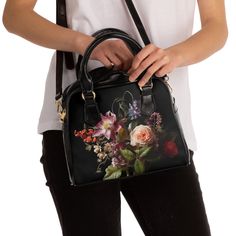 Elevate your fashion game with our personalized shoulder bag, the embodiment of custom style and enduring practicality. This unique piece features a single zippered top closure, providing secure storage for your belongings. With its removable and adjustable fabric shoulder strap, it effortlessly transforms into a versatile handbag, suitable for all occasions. Embellished with enchanting bright Flemish-style floral designs, this bag adds a touch of timeless elegance to your look. Experience the perfect blend of individuality, functionality, and artistic charm, making this bag an essential accessory for your wardrobe.  .: 100% high-grade PU leather .: Polyester lining .: Black handles .: Removable and adjustable PU leather shoulder strap .: One size .: Double-sided print Handheld Shoulder Bag With Zipper Closure As Gift, Handheld Shoulder Bag With Zipper As Gift, Crossbody Bag With Zipper Closure As A Gift, Chic Shoulder Bag With Zipper Closure As Gift, Zipper Closure Satchel Shoulder Bag For Daily Use, Double Handle Bag With Zipper For Gift, Gift Shoulder Bag With Double Adjustable Handle, Gift Shoulder Bag With Adjustable Double Handle, Handheld Bags With Zipper Closure For Gifts