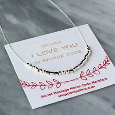 Morse Code Necklace I LOVE YOU Gift for Her Morse Code | Etsy Minimalist Letter Beads Name Necklace As Gift, Silver Beaded Necklace For Valentine's Day Gift, Silver Name Necklace With Letter Beads For Anniversary, Sterling Silver Beaded Necklaces As Gift, Silver Beaded Necklaces With Letter Beads For Gift, Silver Beaded Necklace With Letter Beads For Gift, Silver Beaded Necklace With Letter Beads, Secret Message Jewelry, Code Secret