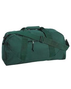 a green duffel bag on a white background