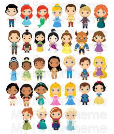 an image of many different people in cartoon style characters, including princesses and prince's