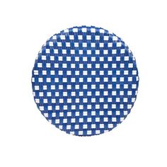 a blue and white checkered plate on a white background