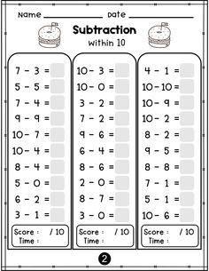 the subtraction worksheet for addition and subtraction with numbers to 10