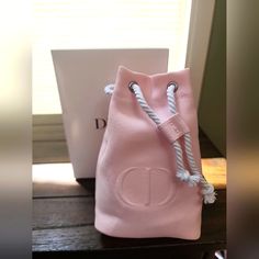 New In Box Beautiful Pink Drawstring Pouch Measures 7" X 4.75" Dior Clutch, Dior Cosmetics, Dior Pink, Cd Design, Satin Pouch, Juicy Couture Charms, Dior Beauty, Small Canvas, Denim Bag