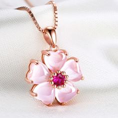 Description : Material: Rose Gold Plated Main stone: Rose Quartz  stone size : 6 * 6 mm Condition: 100% New Chain Length : about 18 Inch , 45 cm Pendant size : about  2.2 * 1.8 cm Quantity:     1 pcs Stone Color :   Rose Pink  Use Occasion: holiday, birthday, wedding, party ,family & friend gift Cherry Blossom Necklace, 귀여운 음식 그림, Flower Pendant Necklace, Rose Quartz Gemstone, Fancy Jewelry, Crystal Necklace Pendant, Pink Opal, Quartz Pendant, Fashion Jewelry Necklaces