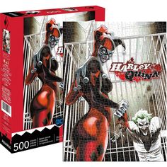 the puzzle box has an image of two women in red and black costumes, one holding a knife