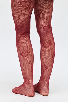 Mesh tights in a sheer look dotted with hearts for a romantic take on classic fishnet tights. Features Mesh heart Tights Netted mesh tights Sheer finish with heart detailing Stay-put waistband Content + Care 92% Nylon, 8% spandex Hand wash Imported Size + Fit S/M 4'10" -5'6" 90-130lbs L/XL 5'7" -5'6" 130-200lbs | Mesh Heart Tights in Red berry, Women's at Urban Outfitters Cheap Casual Red Tights, Red Lace Tights, Red And Black Tights, Orla Gartland, Red Thigh-high Tights, High-waist Stretch Red Tights, Red Tight Thigh-high Tights, Fun Tights, Mesh Tights