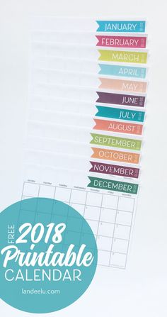 the printable calendar is shown with colorful ribbons