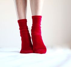 Red Velvet Socks. Handmade Women's Socks - Etsy Hosiery Dress, Velvet Socks, Handmade Socks, Women's Socks, Deep Red Color, Jewelry Outfit, Stretch Velvet, Dress Socks, Cold Air