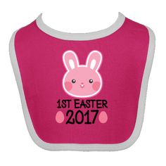 Cute pink bunny rabbit for baby's 1st Easter on a Baby Bib for a little girl. $10.99 www.homewiseshopperkids.com